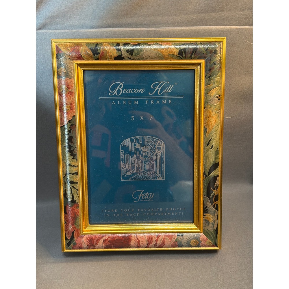 Fetco Beacon Hill 5x7 Photo Frame with Hidden Storage Album Floral Gold Trim